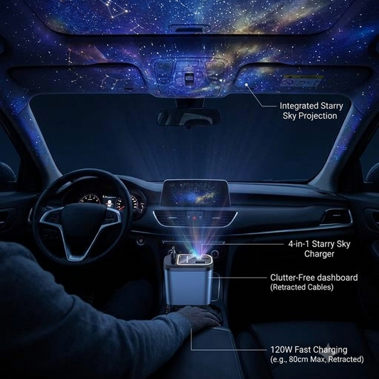 Retractable Car Charger with Night Sky Projection