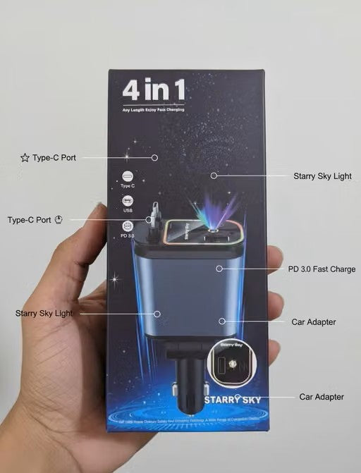 Retractable Car Charger with Night Sky Projection