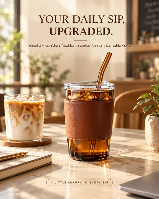 Amber Sip — Glass Tumbler with Leather Sleeve
