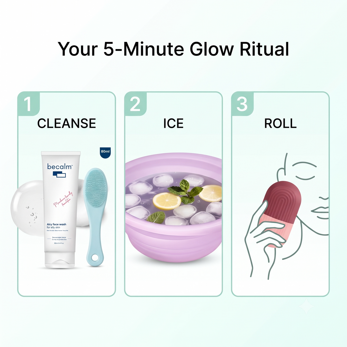 Glow Ritual Kit Pack of 4 (Ice Facial Combo + becalm Face Wash)