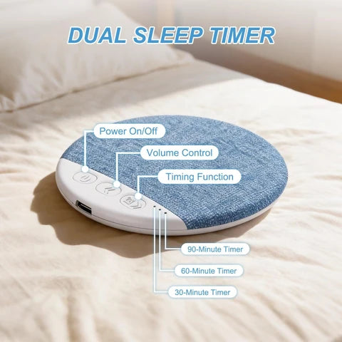 Dual sleep timer device on a bed with labeled functions