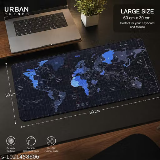 Extended World Map Desk Mat Anti-Slip 58x27cm
