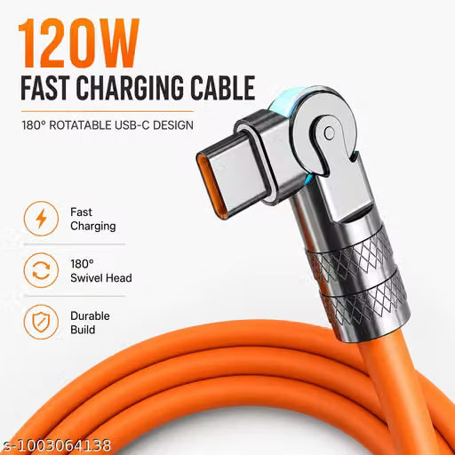 USB Type-C Fast Charging Cable 180 Degree Rotating 1m Orange