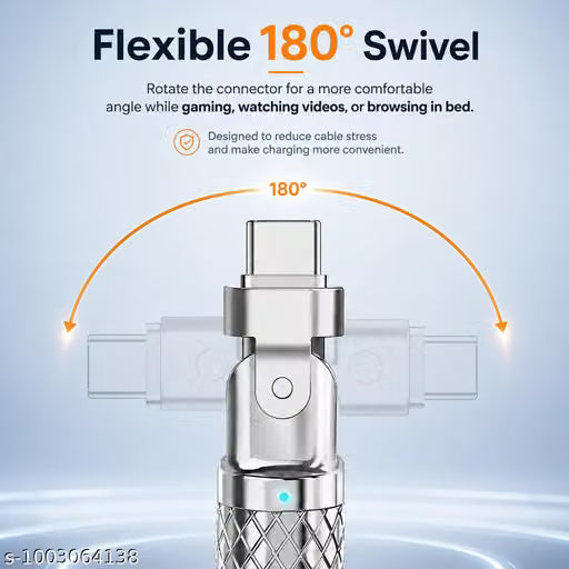 USB Type-C Fast Charging Cable 180 Degree Rotating 1m Orange