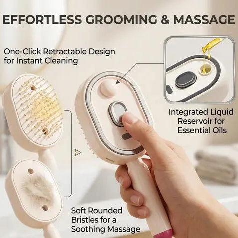Electric Steam Brush for Hair, 3 in 1 Anti-Static Detangling Comb & Air Cushion Massage, Rechargeable Steam Hair Straightener with Spray, for Frizz & Tangles Control, Nourishes Hairs