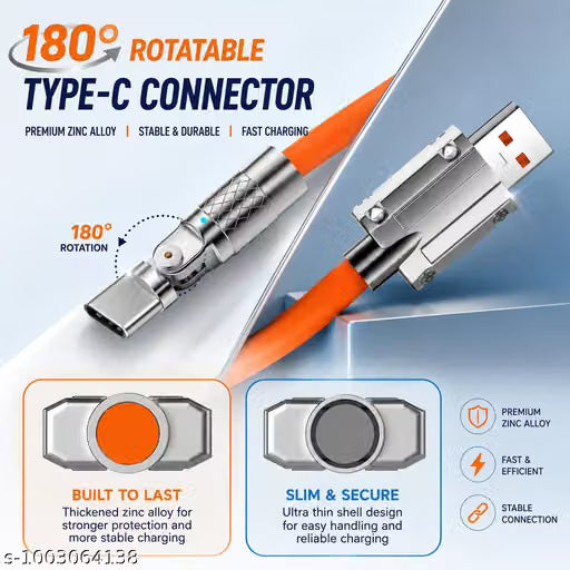 USB Type-C Fast Charging Cable 180 Degree Rotating 1m Orange