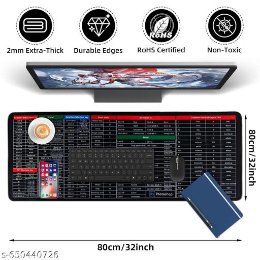 Keyboard Shortcut Desk Mat Anti-Slip Mouse Pad 800x300x2mm