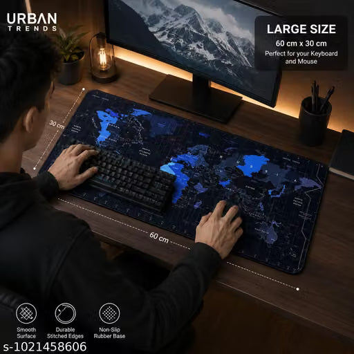 Extended World Map Desk Mat Anti-Slip 58x27cm